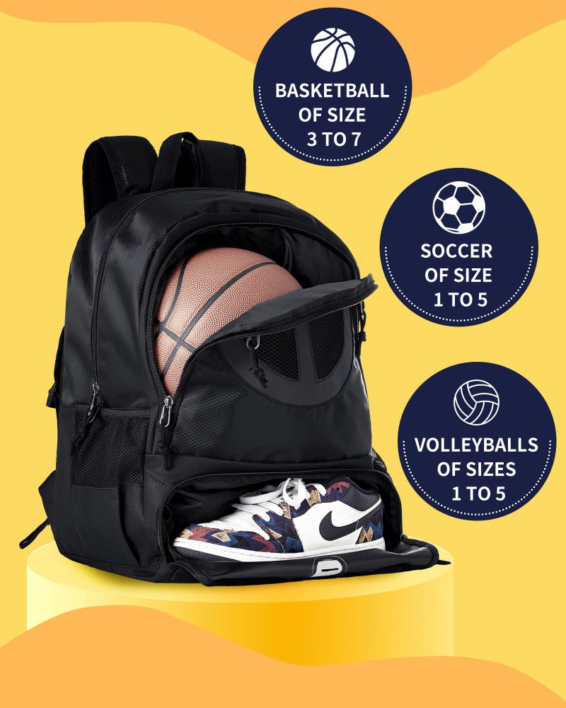 TRAILKICKER Basketball Bag Backpack for Men Women with Ball & Shoes Compartment 30L Capacity Lightweight Breathable Boys Girls Soccer Ball Bag Backpack Fit Volleyball Football Sports Travel School Gym Black - Image 4
