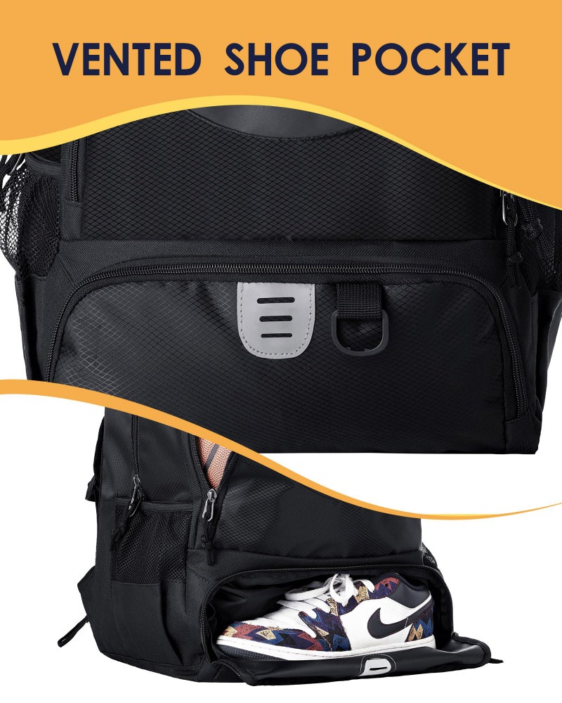 TRAILKICKER Basketball Bag Backpack for Men Women with Ball & Shoes Compartment 30L Capacity Lightweight Breathable Boys Girls Soccer Ball Bag Backpack Fit Volleyball Football Sports Travel School Gym Black - Image 5