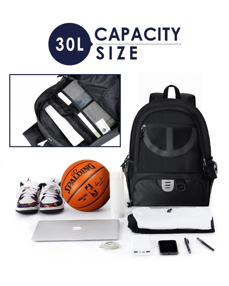 TRAILKICKER Basketball Bag Backpack for Men Women with Ball & Shoes Compartment 30L Capacity Lightweight Breathable Boys Girls Soccer Ball Bag Backpack Fit Volleyball Football Sports Travel School Gym Black - Image 3