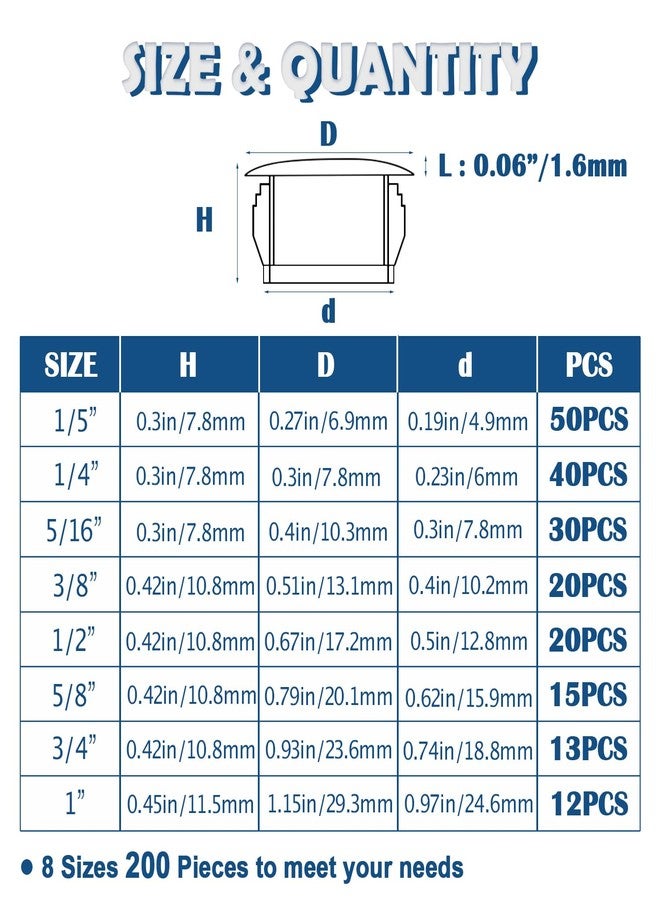 Tugermoola 200PCS 8 Sizes Plastic Hole Plugs for Round Holes White Hole Plug Round Drill Door Screw Hole Plugs 1/5" 1/4" 5/16" 3/8" 1/2" 5/8" 3/4" 1" White - Image 2