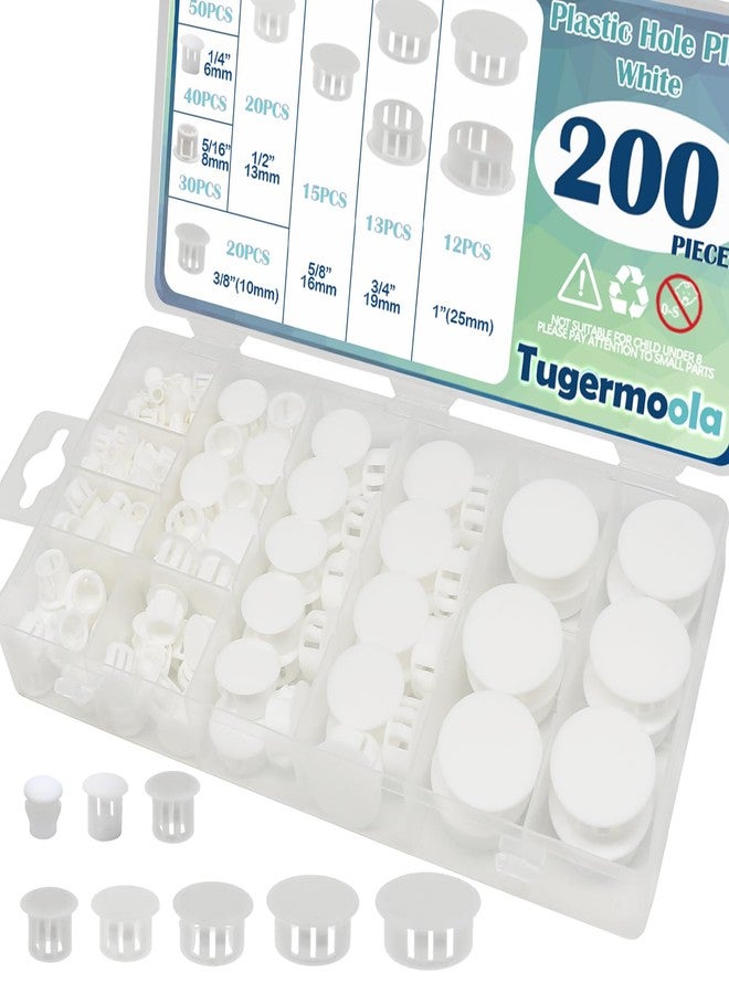 Tugermoola 200PCS 8 Sizes Plastic Hole Plugs for Round Holes White Hole Plug Round Drill Door Screw Hole Plugs 1/5" 1/4" 5/16" 3/8" 1/2" 5/8" 3/4" 1" White - Image 1