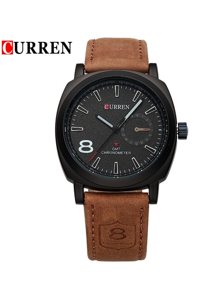CURREN CURREN 8139 Men's Quartz Watch Fashion Retro Brown Leather Strap Waterproof Business Wristwatch for Male - Image 1