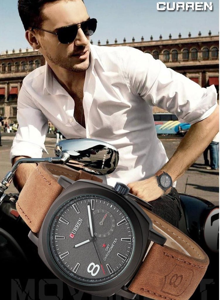CURREN CURREN 8139 Men's Quartz Watch Fashion Retro Brown Leather Strap Waterproof Business Wristwatch for Male - Image 2