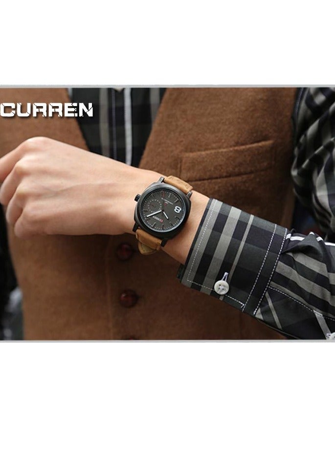 CURREN CURREN 8139 Men's Quartz Watch Fashion Retro Brown Leather Strap Waterproof Business Wristwatch for Male - Image 3