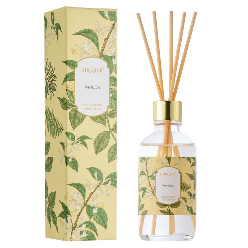 Airkeep Reed Diffuser Oil Set with Reed Sticks,Vanilla Aromatherapy Oil Scent Diffuser for Home Office Bathroom Decoration Perfume and Gifts 3.38 oz/100ml - Image 1