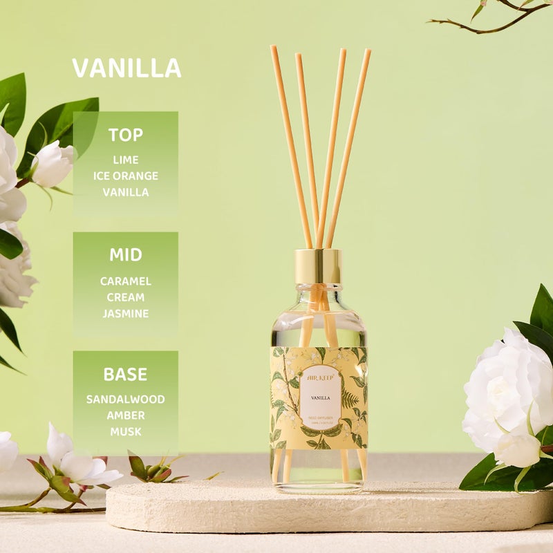 Airkeep Reed Diffuser Oil Set with Reed Sticks,Vanilla Aromatherapy Oil Scent Diffuser for Home Office Bathroom Decoration Perfume and Gifts 3.38 oz/100ml - Image 2