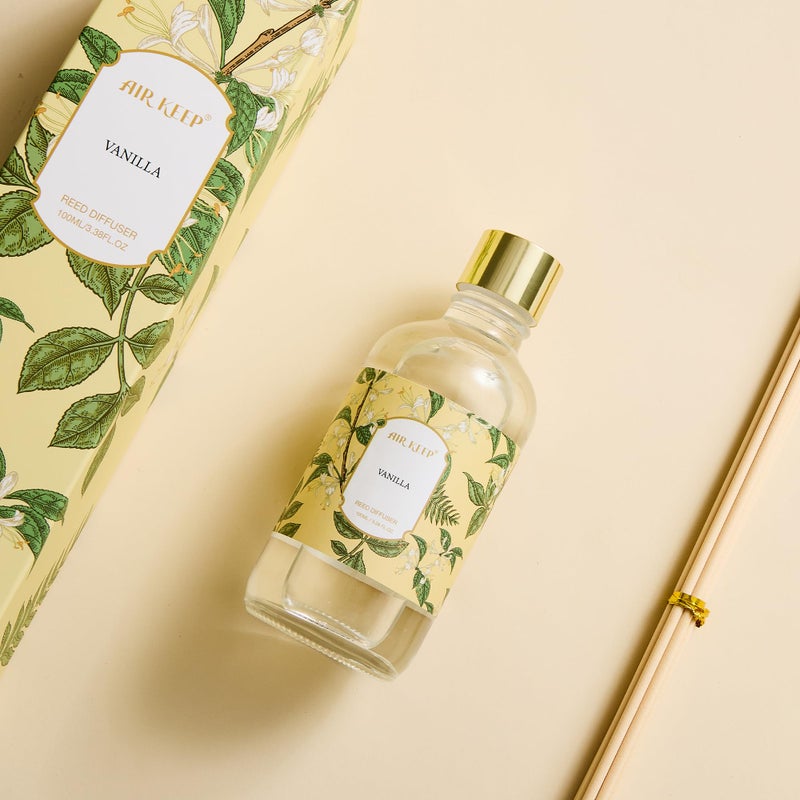Airkeep Reed Diffuser Oil Set with Reed Sticks,Vanilla Aromatherapy Oil Scent Diffuser for Home Office Bathroom Decoration Perfume and Gifts 3.38 oz/100ml - Image 4