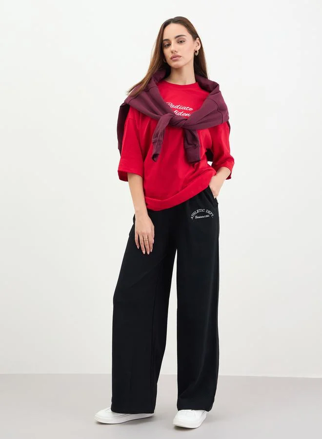 Styli Red Embroidered Oversized T-Shirt