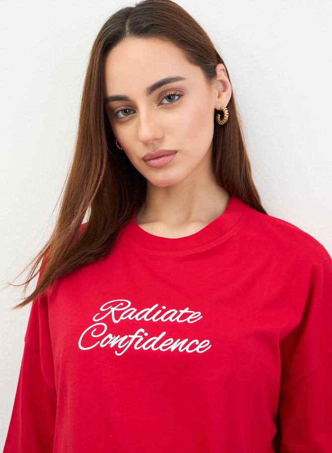 Styli Red Embroidered Oversized T-Shirt - Image 3