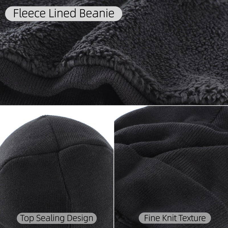 Connectyle Winter Hat Scarf and Touchscreen Gloves Set for Men Women Fleece Lined Knit Beanie Neck Warmer Loop Scarf Black - Image 4