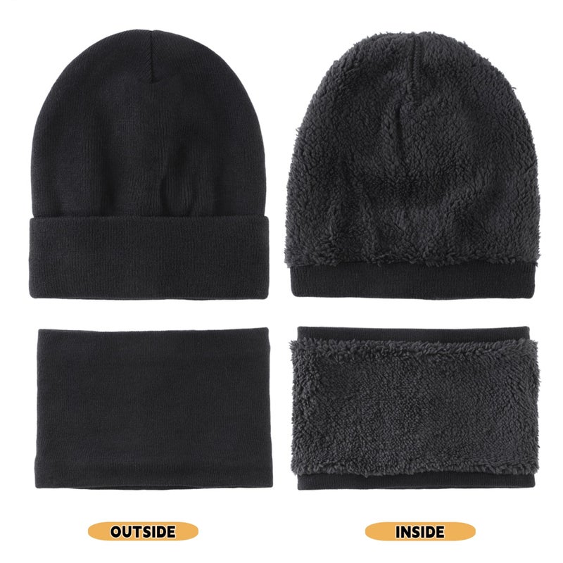 Connectyle Winter Hat Scarf and Touchscreen Gloves Set for Men Women Fleece Lined Knit Beanie Neck Warmer Loop Scarf Black - Image 3
