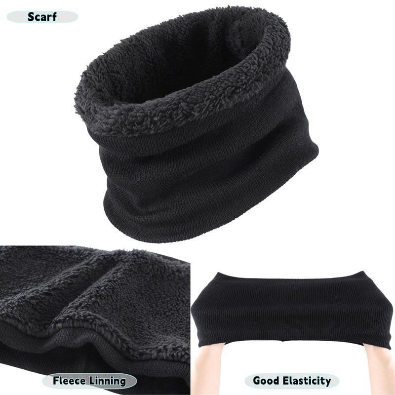 Connectyle Winter Hat Scarf and Touchscreen Gloves Set for Men Women Fleece Lined Knit Beanie Neck Warmer Loop Scarf Black - Image 5