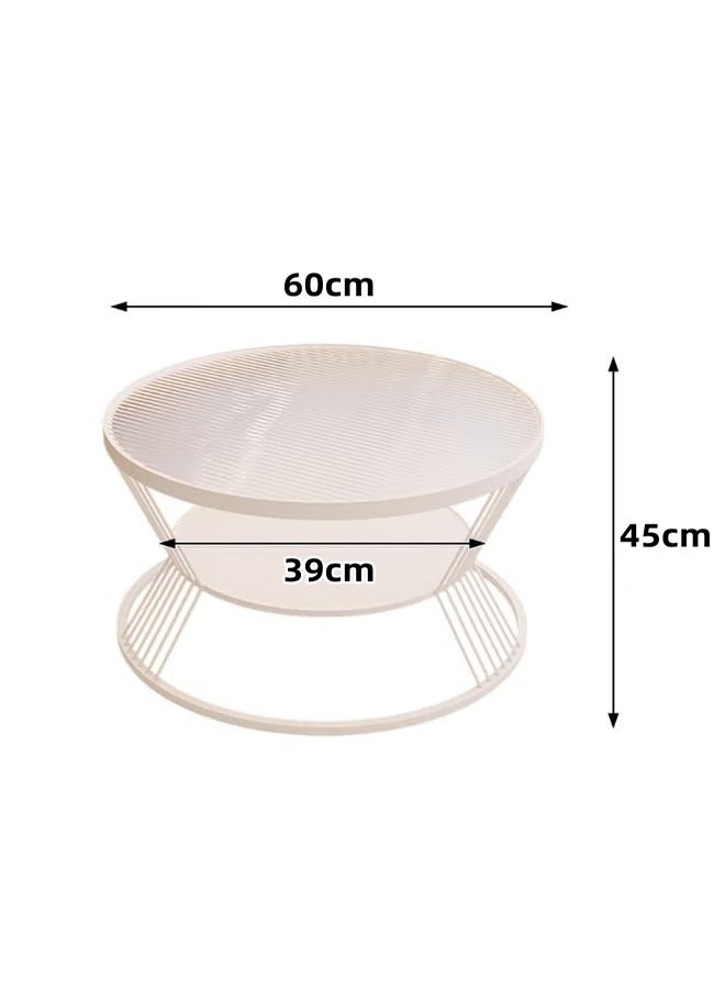 Generic Nordic Light Luxury Style Round Coffee Table, Double-Layer Open Storage Cabinet, Glass Top Metal Frame, Bedroom and Living Room Coffee Table, Tea Table, End Table, Sofa Side Table, Diameter 60cm  - Image 2
