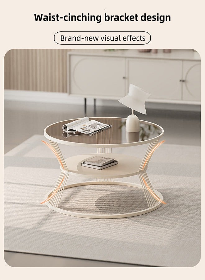 Generic Nordic Light Luxury Style Round Coffee Table, Double-Layer Open Storage Cabinet, Glass Top Metal Frame, Bedroom and Living Room Coffee Table, Tea Table, End Table, Sofa Side Table, Diameter 60cm  - Image 5