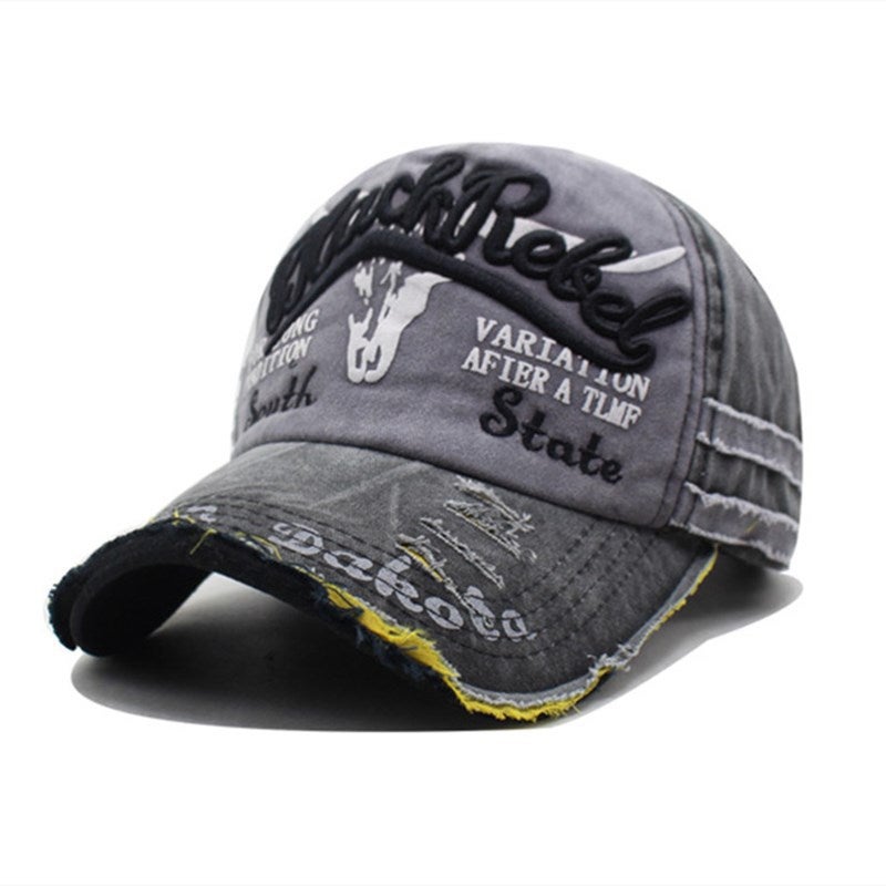 Washed Distressed Baseball Cap with Embroidered Letter Curved Brim Unisex Outdoor Retro Hat - Image 2