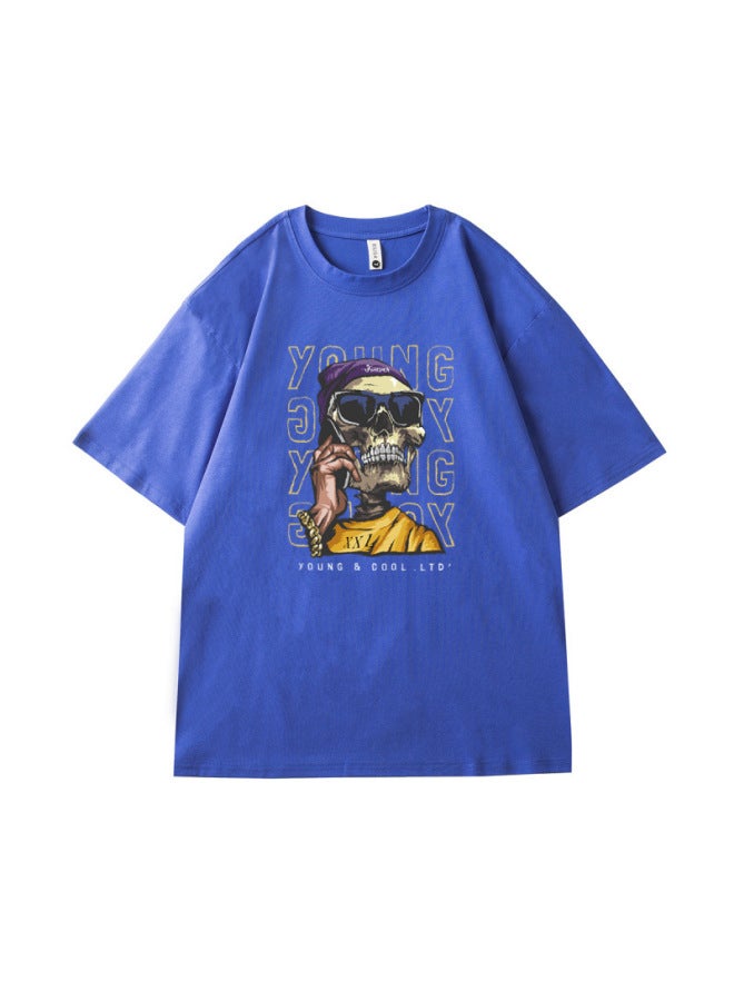 European And American Smooth Satin Cotton Short-sleeve T-shirt Men's Retro American Print Clothing Summer Top Ice Silk T-shirt