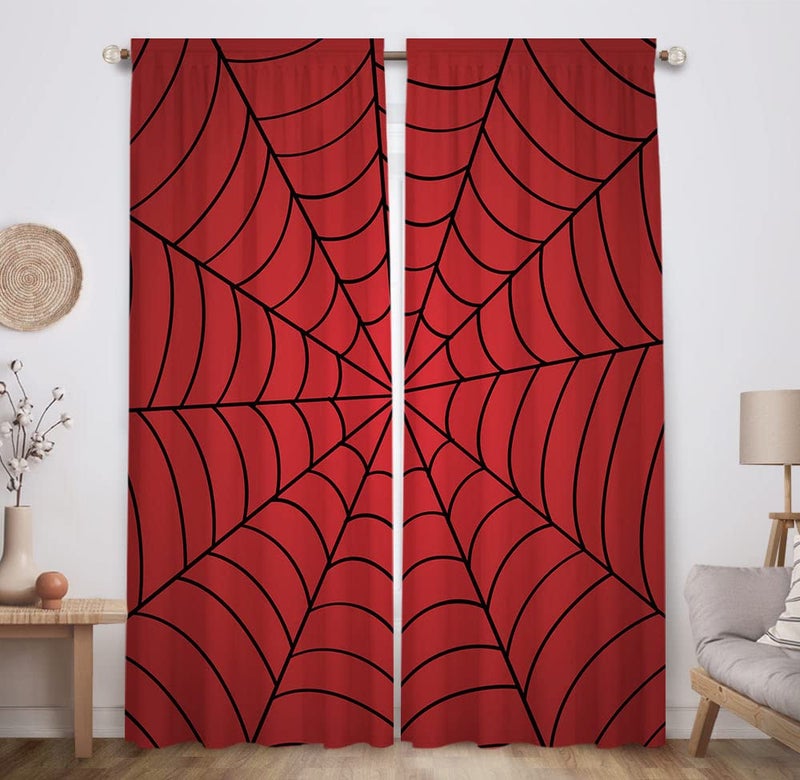 Allenjoy Allenjoy Superhero Spider Web Children Red Window Curtains for Boy Kids Baby Room Bedroom Nursery Toddler Home Office Decor Decorations Durable Fabric Machine Washable 82 in x 84 in 