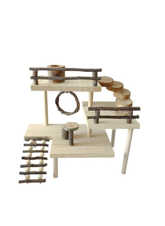 عام مجموعة تركيب بسلم وخطوة وسور وفروع التفاح وكرة المضغ ومنصة خشب صلب لتزيين قفص الهامستر الصغير ذي الوبر الذهبي. - Image 1