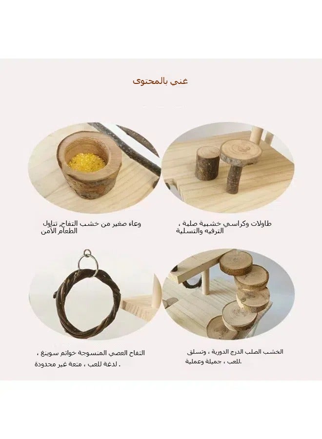 عام مجموعة تركيب بسلم وخطوة وسور وفروع التفاح وكرة المضغ ومنصة خشب صلب لتزيين قفص الهامستر الصغير ذي الوبر الذهبي. - Image 2