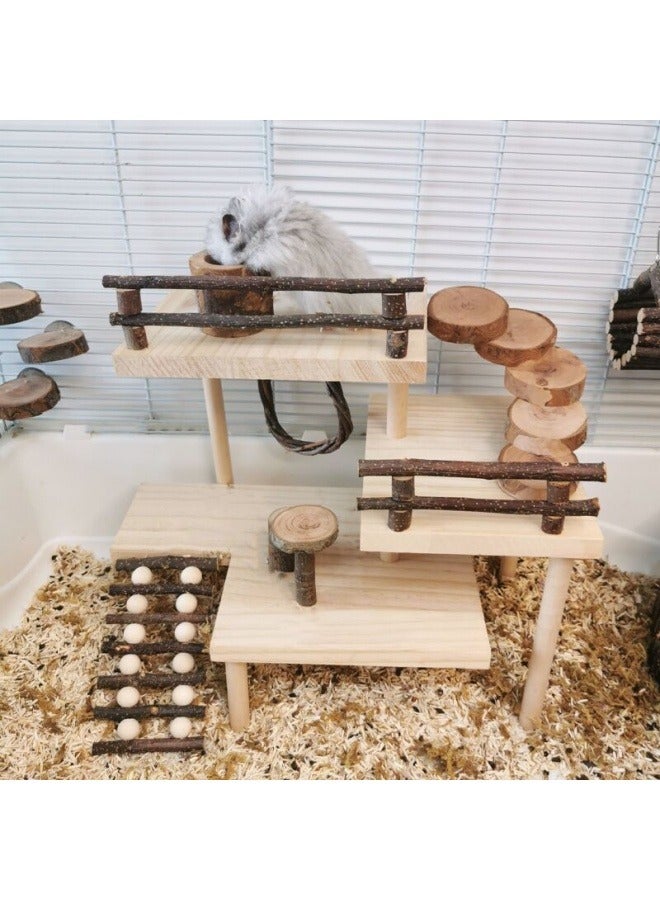 عام مجموعة تركيب بسلم وخطوة وسور وفروع التفاح وكرة المضغ ومنصة خشب صلب لتزيين قفص الهامستر الصغير ذي الوبر الذهبي. - Image 3