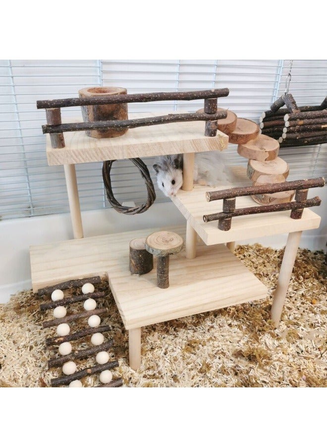 عام مجموعة تركيب بسلم وخطوة وسور وفروع التفاح وكرة المضغ ومنصة خشب صلب لتزيين قفص الهامستر الصغير ذي الوبر الذهبي. - Image 4