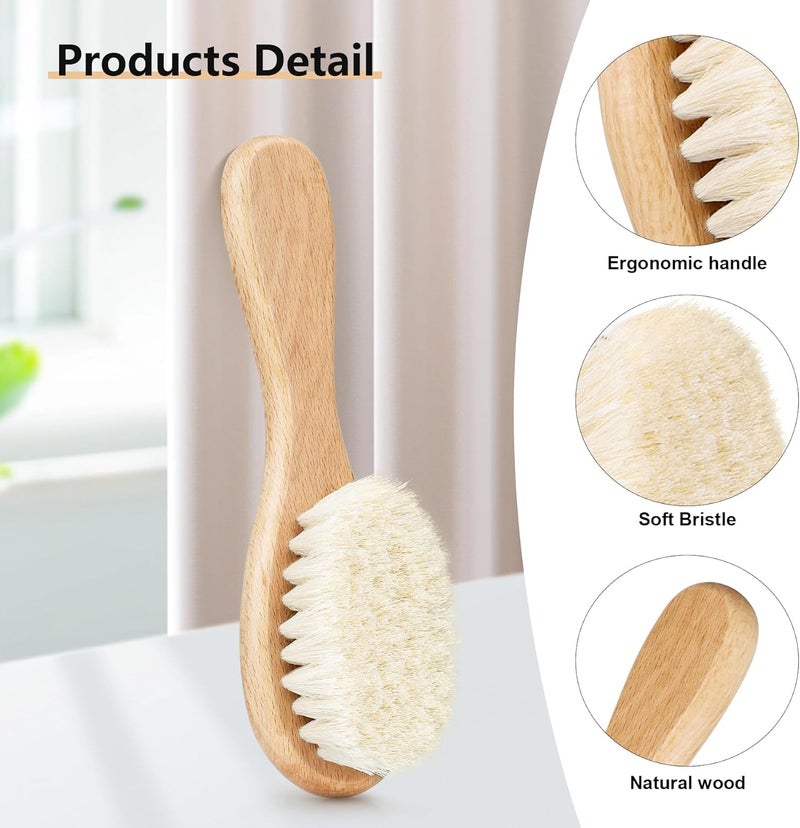 Molylove Baby Hair Brush Wooden Baby Hair Brush for Newborns  Toddlers Super Soft Goat Bristles Hair Brush Toddler Hair BrushIdeal for Cradle Cap 2PCS - Image 3