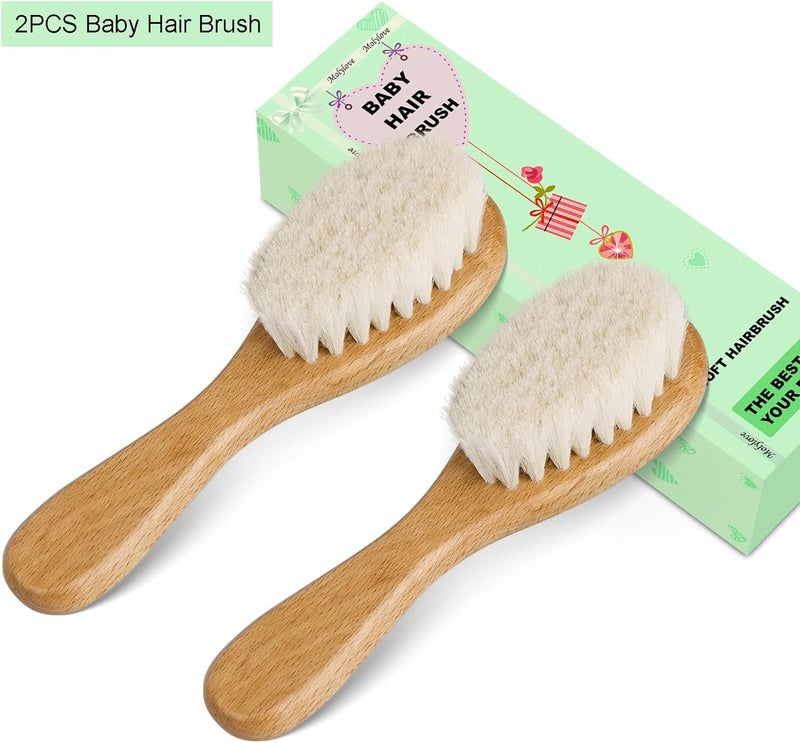 Molylove Baby Hair Brush Wooden Baby Hair Brush for Newborns  Toddlers Super Soft Goat Bristles Hair Brush Toddler Hair BrushIdeal for Cradle Cap 2PCS - Image 2