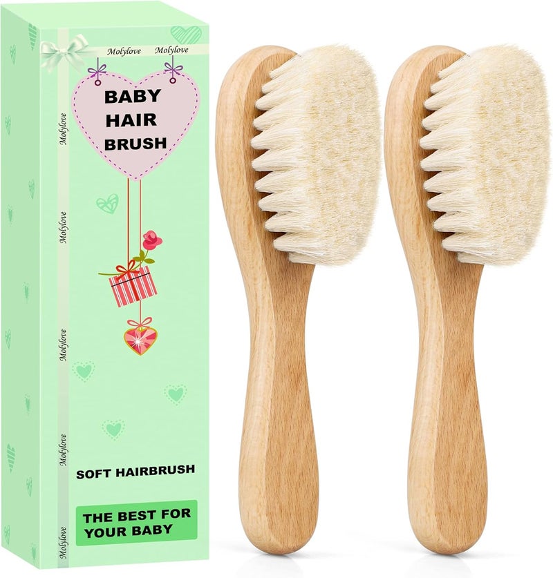 Molylove Baby Hair Brush Wooden Baby Hair Brush for Newborns  Toddlers Super Soft Goat Bristles Hair Brush Toddler Hair BrushIdeal for Cradle Cap 2PCS - Image 1