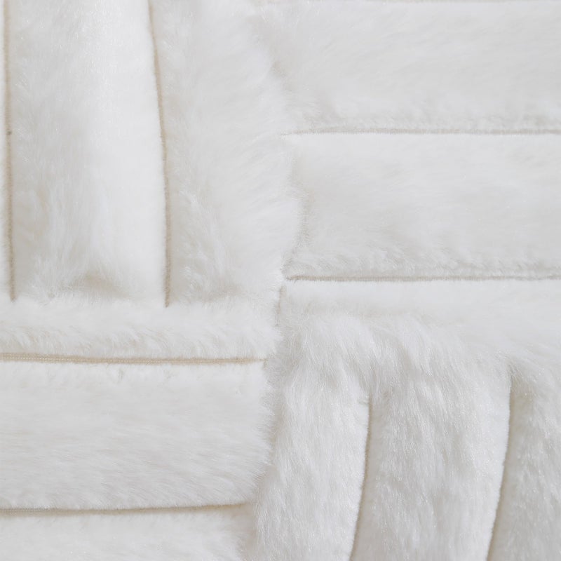 All Smiles Couch Decorative Spring Throw Pillow Covers 18x18 Set of 2 Faux Fur Plush Soft Fluffy Velvet Cushion Case Cozy Fuzzy Striped Pillowcase Home Decor for Bed Sofa Living Room,Cream White - Image 4
