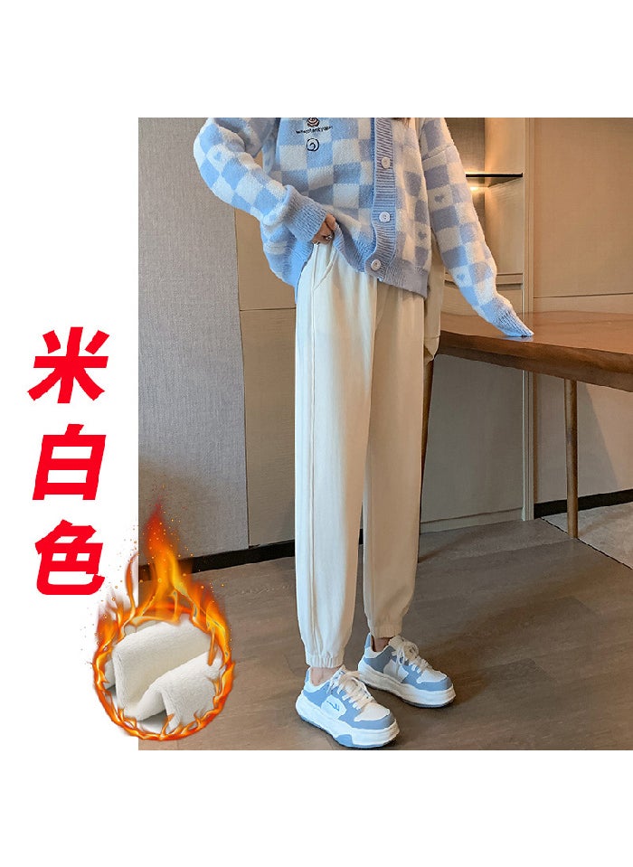 Generic Maternity Pants Winter Thickened Fleece Tapered Plush apricot color 