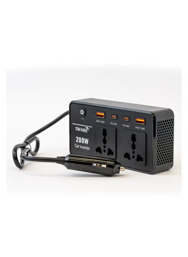 TiKNAL Car Power Inverter with 2 AC Outlets and 4 USB/PD Ports - For Charging Laptops, Computers, and Powering Devices While Traveling - Image 3