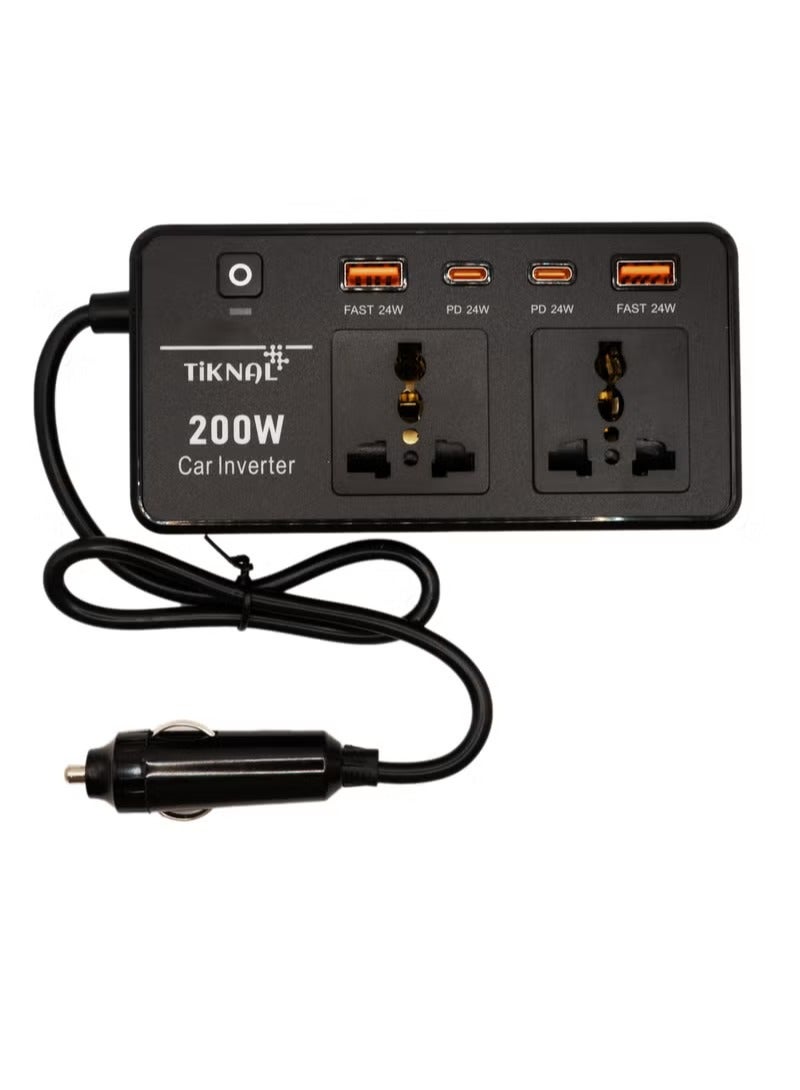 TiKNAL Car Power Inverter with 2 AC Outlets and 4 USB/PD Ports - For Charging Laptops, Computers, and Powering Devices While Traveling - Image 1
