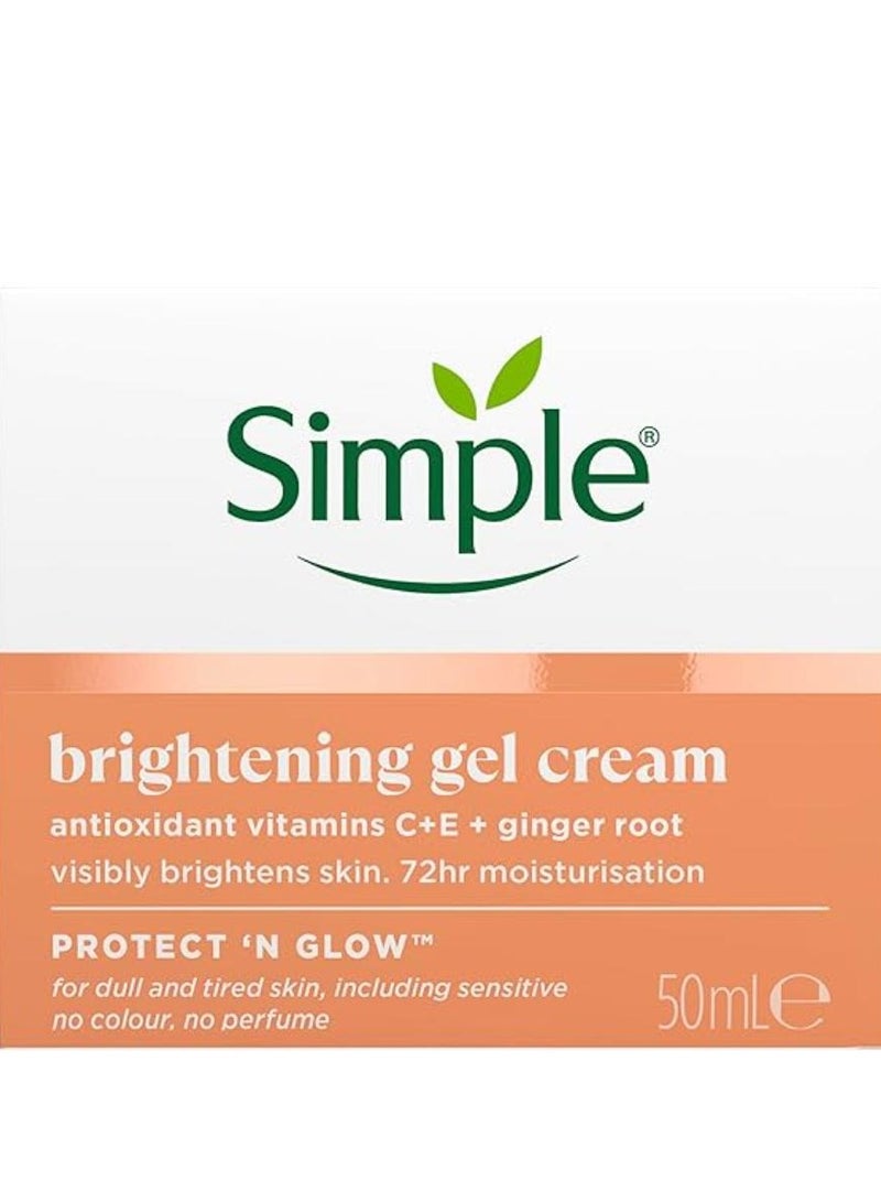 simple Glow Brightening Gel Face Cream Facial Moisturiser With Antioxidant Vitamins C & E And Ginger Root For A Radiant Glow 50 ml - Image 1