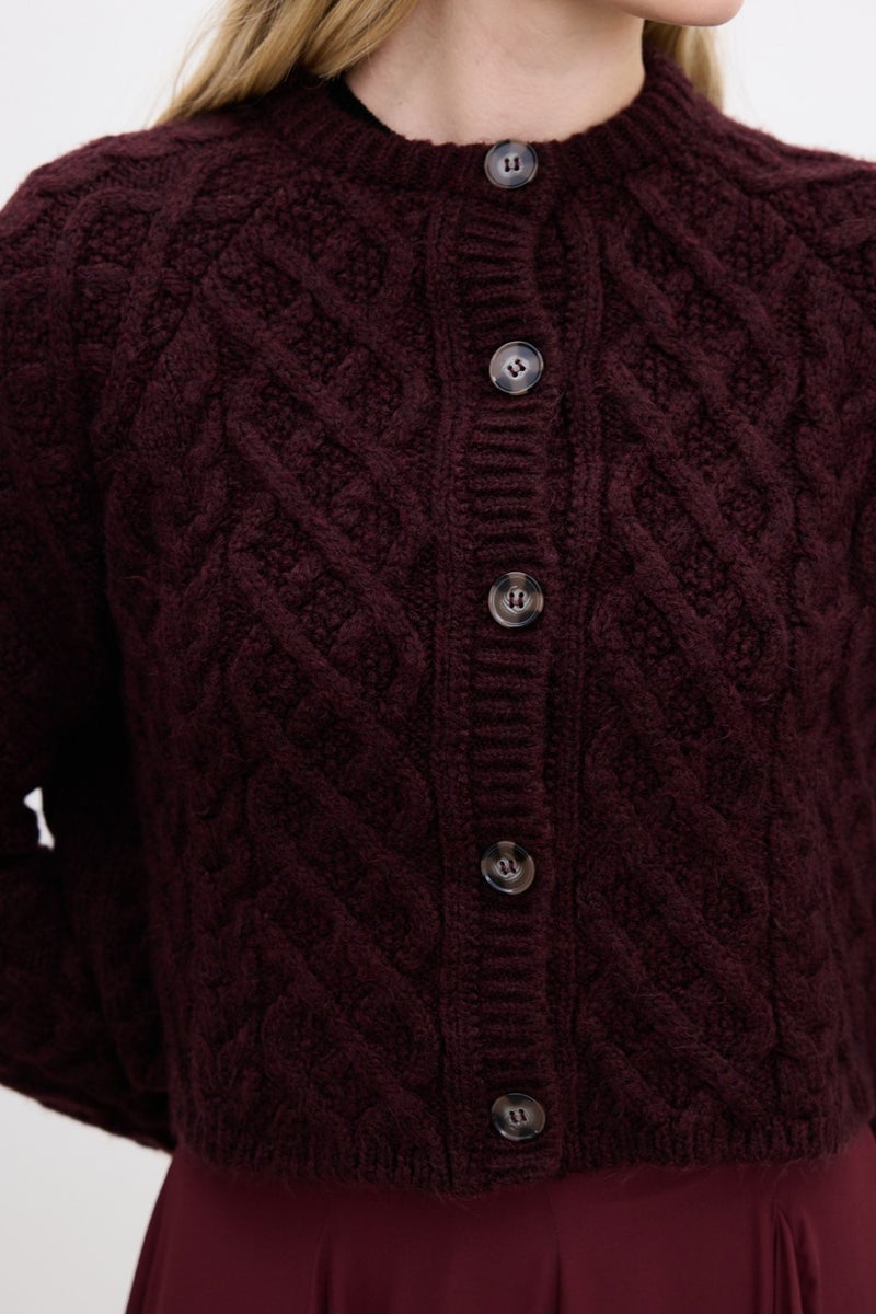 Manuka Hair Braided Cardigan Burgundy  - Image 4