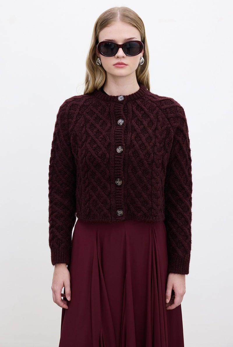 Manuka Hair Braided Cardigan Burgundy  - Image 2