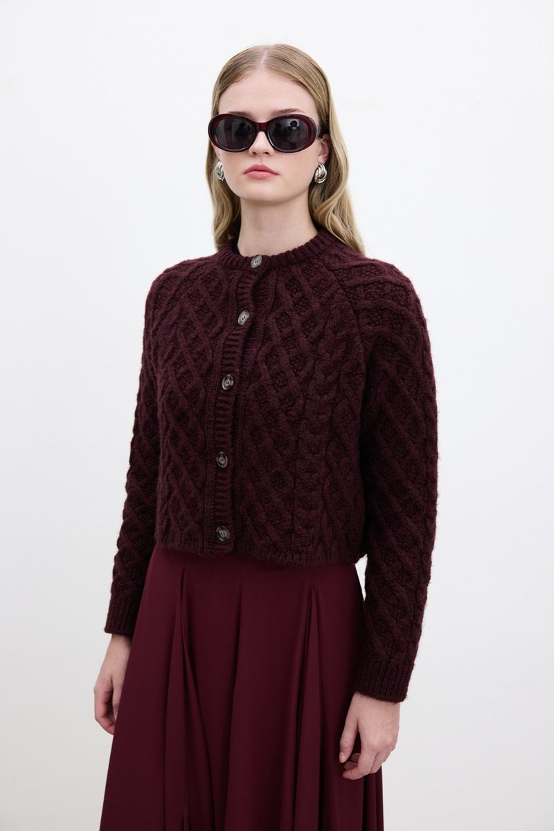 Manuka Hair Braided Cardigan Burgundy  - Image 3