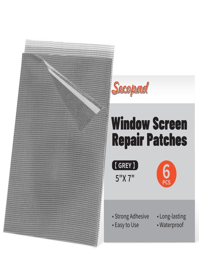 Secopad 5" x 7" Grey/Black Screen Repair Kit, 6 PCS Window Screen Patch Repair Tape for Mesh Window Door, Strong Adhesive Fiberglass Mesh Patch Tape - Image 1