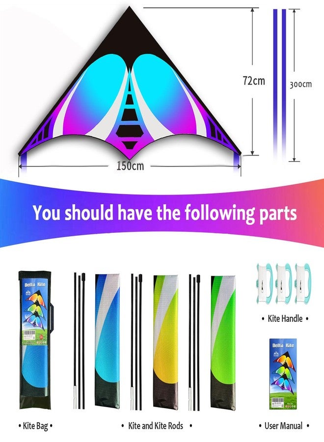 Honbo Rainbow Delta Kites for Kids and Adults- Easy Flyer - Kit Line and Swivel Included- Good for Outdoor Games and Summer The Beach Toys for Kids - Image 2