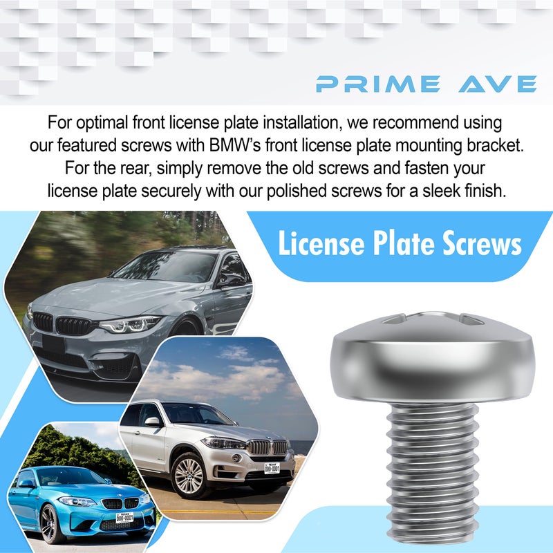 PRIME AVE Stainless Steel License Plate Screws for License Plates, Frames, Covers - Front/Rear Rust Proof Car Tag Screws - Licence Plate Screw Set Compatible with BMW (Pack of 8) - Image 5