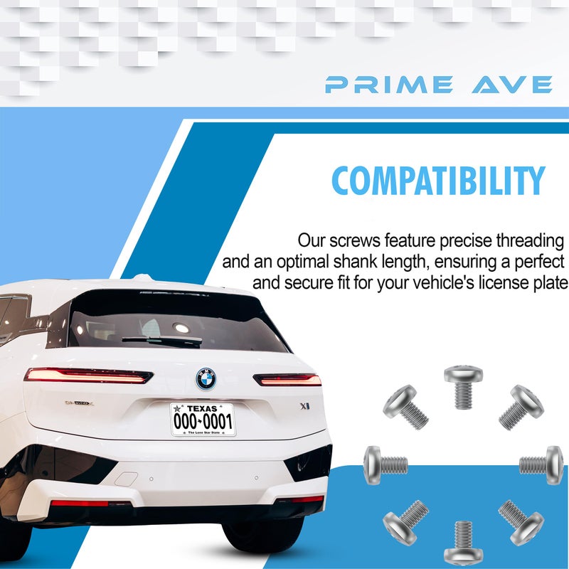 PRIME AVE Stainless Steel License Plate Screws for License Plates, Frames, Covers - Front/Rear Rust Proof Car Tag Screws - Licence Plate Screw Set Compatible with BMW (Pack of 8) - Image 4