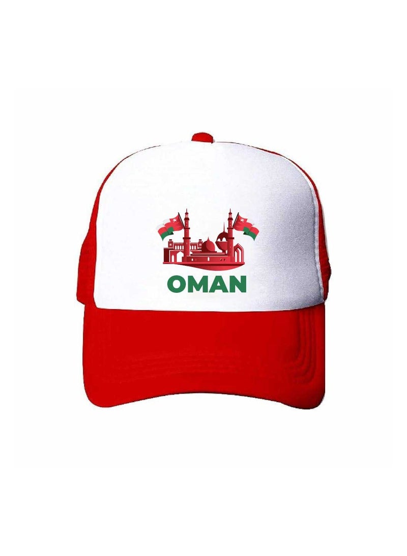 Oman National Day Mesh Cap With Adjustable Plastic Closure–Stylish And Comfortable Unisex Baseball Hat For Boys And Girls–Perfect For Omani National Day Events - Image 1