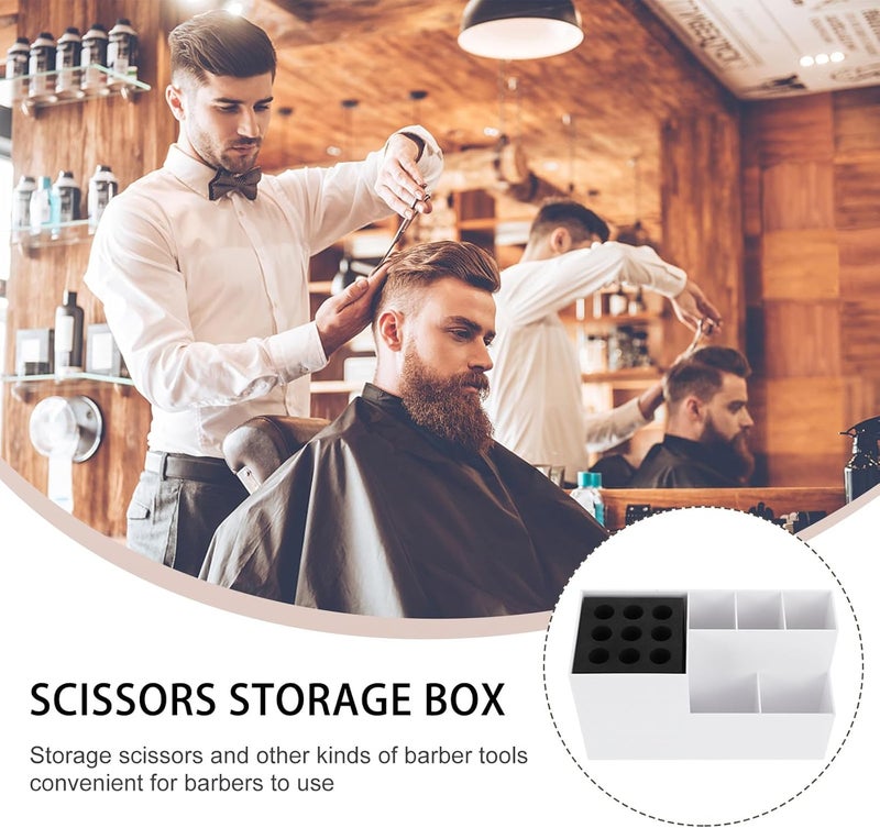 Professional Hairdressing Tool Storage Box with Scissors Holder, White Plastic Scissors Container for Salon and Barber Use, Hair Cutter Organizer Case for Hairstylists - Image 3