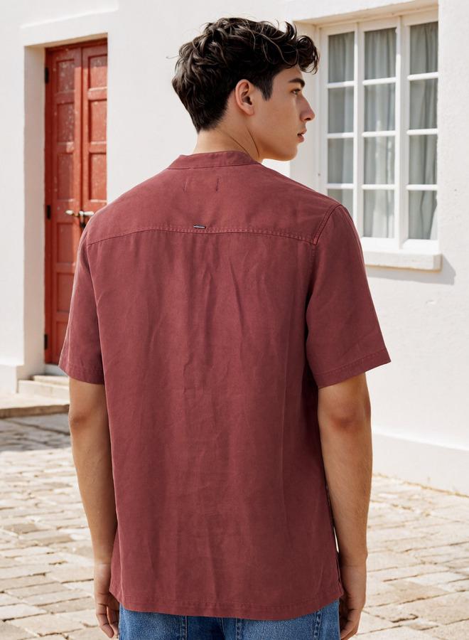 لي كوبر قميص لي كوبر بياقة ماندرين بقصة عادية من التنسل - Image 3