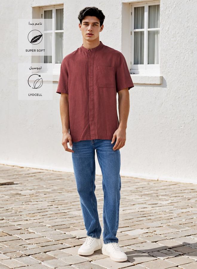 لي كوبر قميص لي كوبر بياقة ماندرين بقصة عادية من التنسل - Image 2