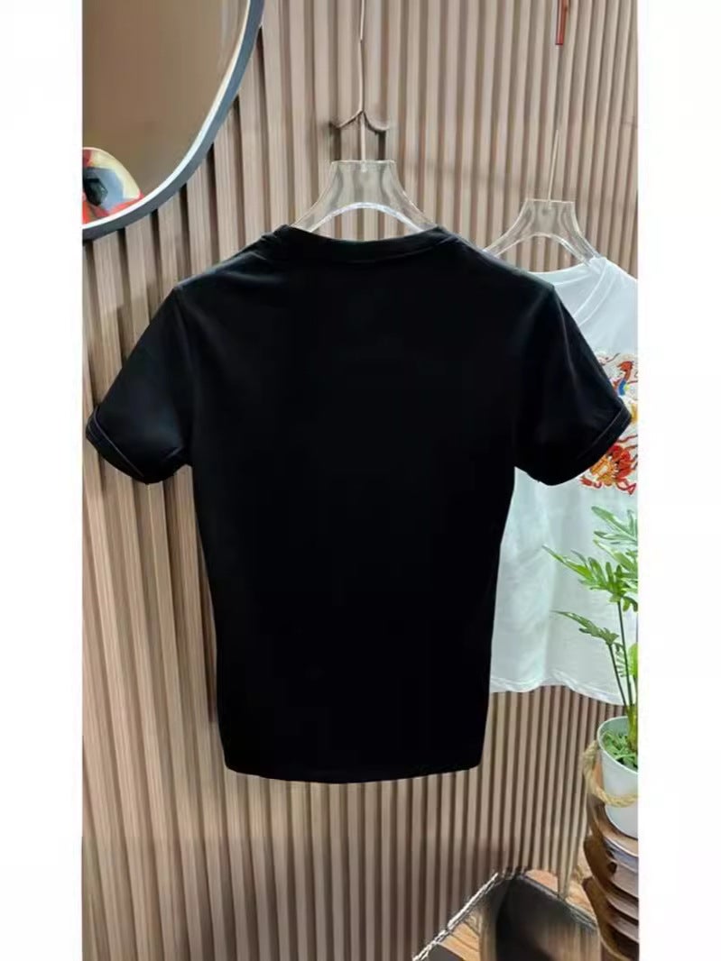National Fashion Lion Embroidered Short-Sleeved T-Shirt Men'S Summer Heavy Shoulder T-Shirt Loose Chinese Style Round Neck Top - Image 2