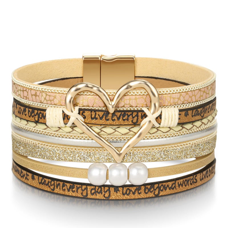 DESIMTION Inspirational Heart Leather Bracelets for Women, Birthday Christmas Boho Jewelry Gifts for Women, Mothers Day Gifts for Mom Grandma - Image 5