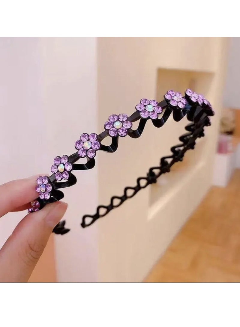 إسكدنيا عبوتان من عصابة الرأس الكريستالية باللونين الأزرق والوردي الأحمر، مشبك غرة ملتوية مزدوج الطبقة، تصميم جديلة مجوفة، مادة راتنج ABS، عصابة شعر مضادة للانزلاق، مناسبة لإكسسوارات شعر النساء والفتيات. - Image 2