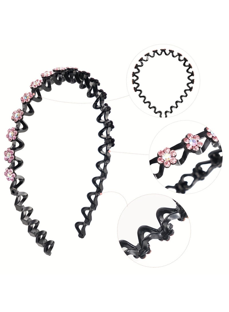 إسكدنيا عبوتان من عصابة الرأس الكريستالية باللونين الأزرق والوردي الأحمر، مشبك غرة ملتوية مزدوج الطبقة، تصميم جديلة مجوفة، مادة راتنج ABS، عصابة شعر مضادة للانزلاق، مناسبة لإكسسوارات شعر النساء والفتيات. - Image 4