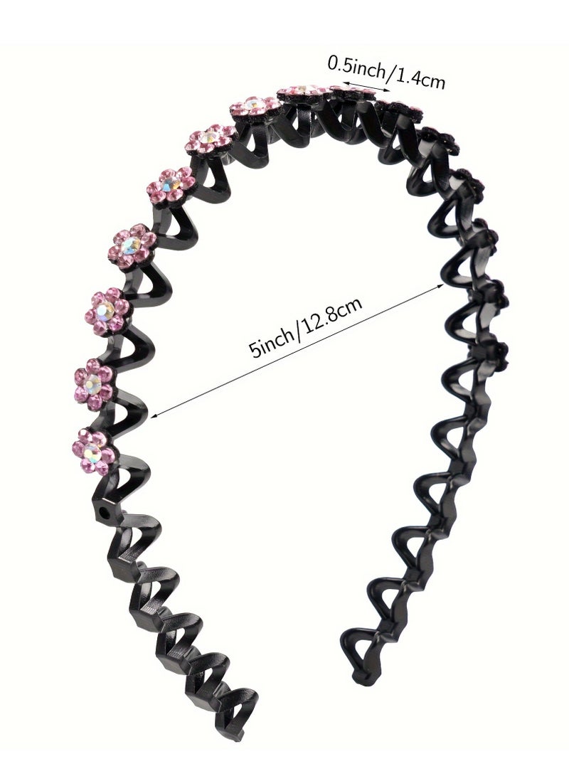 إسكدنيا عبوتان من عصابة الرأس الكريستالية باللونين الأزرق والوردي الأحمر، مشبك غرة ملتوية مزدوج الطبقة، تصميم جديلة مجوفة، مادة راتنج ABS، عصابة شعر مضادة للانزلاق، مناسبة لإكسسوارات شعر النساء والفتيات. - Image 5