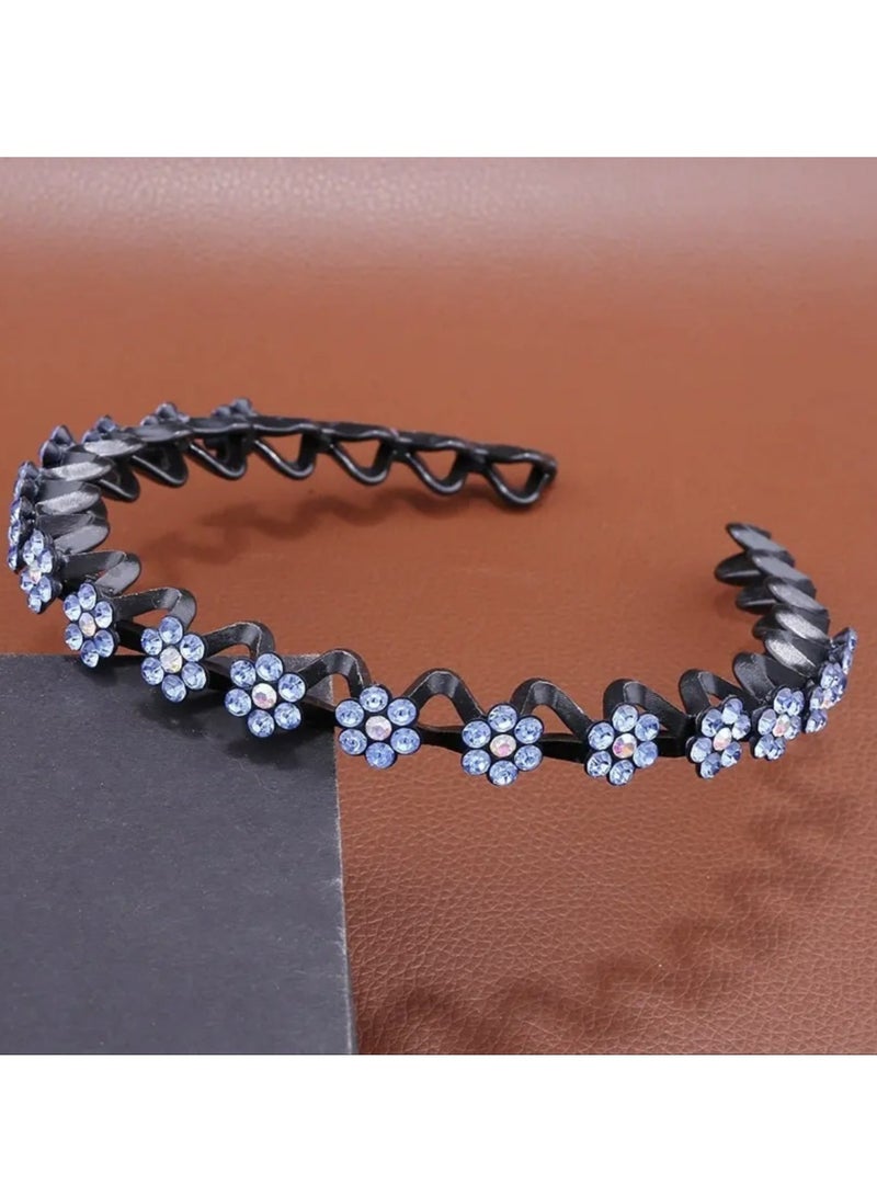 إسكدنيا عبوتان من عصابة الرأس الكريستالية باللونين الأزرق والوردي الأحمر، مشبك غرة ملتوية مزدوج الطبقة، تصميم جديلة مجوفة، مادة راتنج ABS، عصابة شعر مضادة للانزلاق، مناسبة لإكسسوارات شعر النساء والفتيات. - Image 3